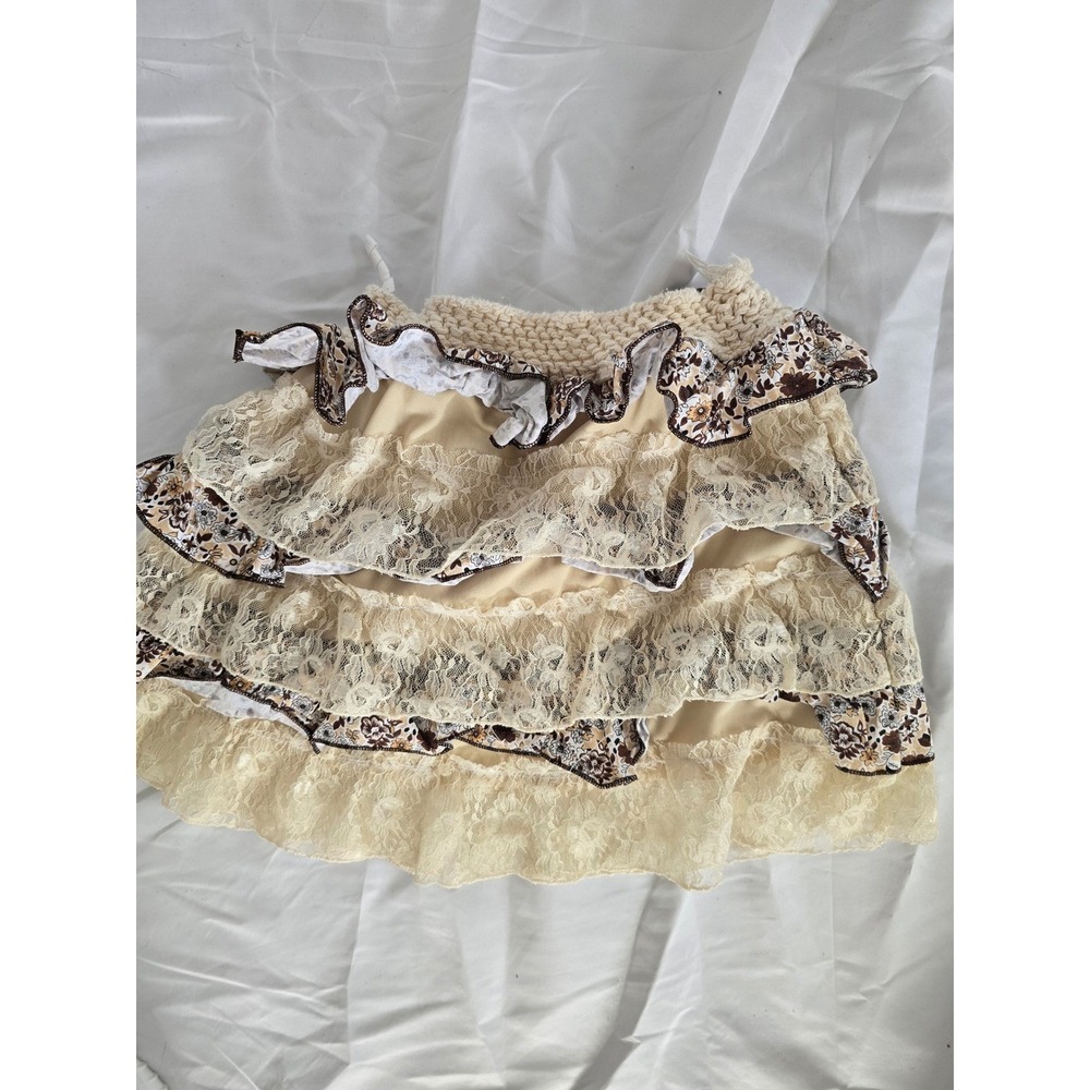 Ruffle Lace Floral Trim Cream Crochet Top Tiered Skirt Dress‎ Kids